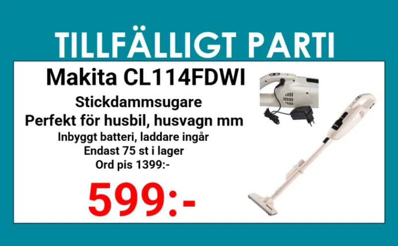 MAKITA CL114FDWI Dammsugare, laddbar 12 volt| Dammsugare 12V