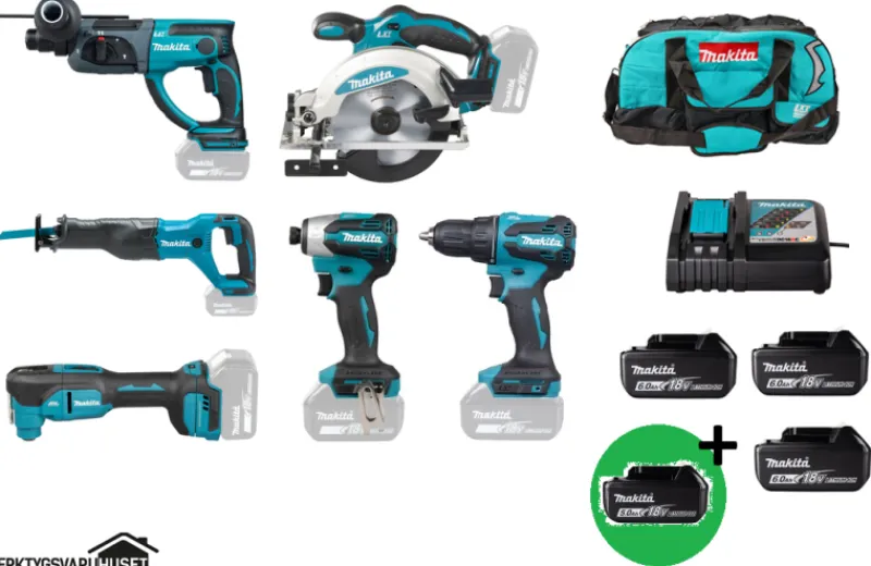 MAKITA DLX6141G Combokit 6 st maskiner i väska +1st extra 5,0Ah-batteri-på-köpet! Värde 995:-| Combokit