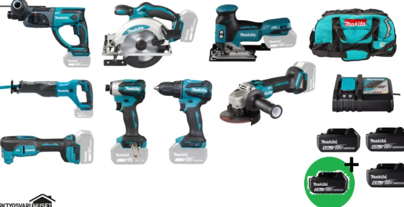 MAKITA DLX6141G PlusPlus Combokit 8 st maskiner & väska +1st extra 5,0Ah-batteri-på-köpet! Värde 995:-| Combokit