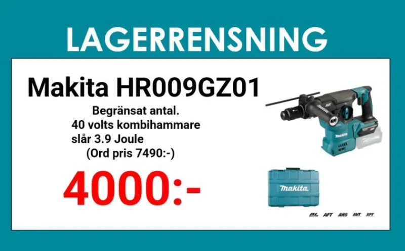 MAKITA HR009GZ01 Kombihammare 40V, slagkraft 3,9 J| Borrhammare 40V
