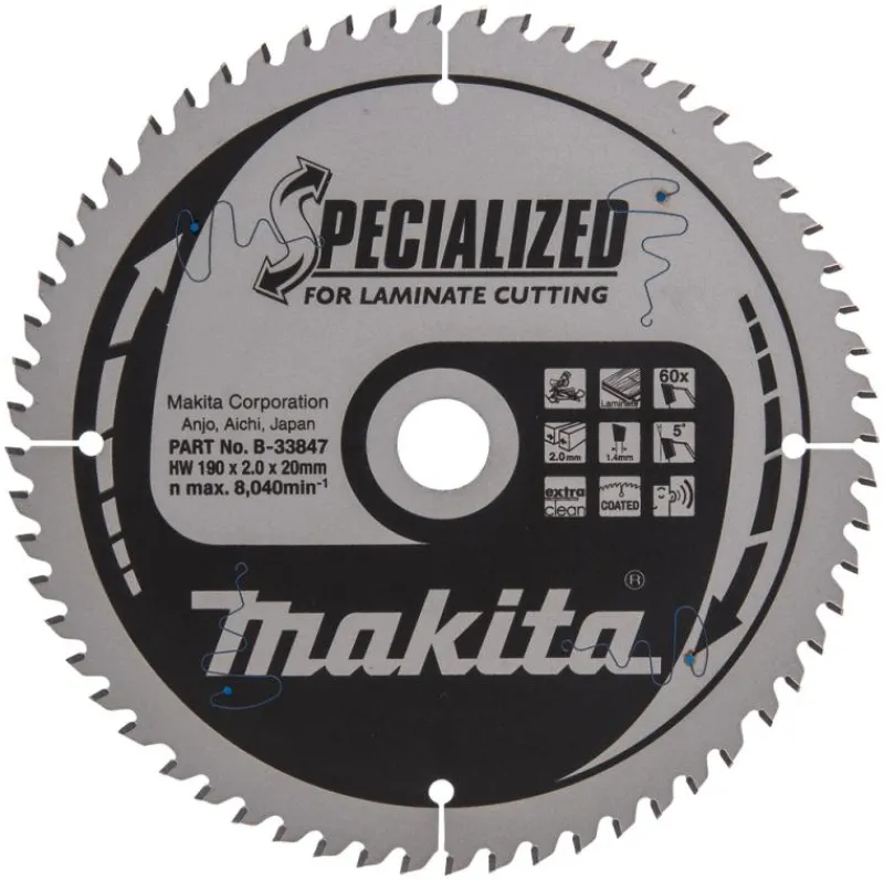 MAKITA Sågklinga Laminat 190x20x2,0 60T Specialized| Sågklingor Klyv-, Kap- Och Gersågar