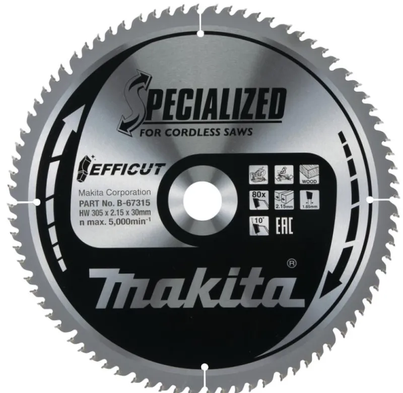 MAKITA Sågklinga Trä 305x30x2,15 80T Efficut| Sågklingor Klyv-, Kap- Och Gersågar