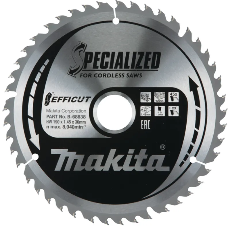 MAKITA Sågklinga Trä 190x30x1,45 45T Efficut| Sågklinga Cirkelsågar, Sänksågar