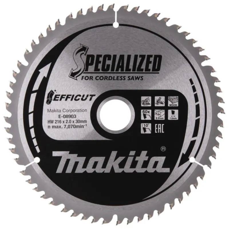 MAKITA Sågklinga Trä 216x30x2,0 60T Efficut| Sågklingor Klyv-, Kap- Och Gersågar