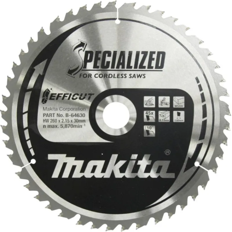 MAKITA Sågklinga Trä 260x30x2,15 45T Efficut| Sågklingor Klyv-, Kap- Och Gersågar