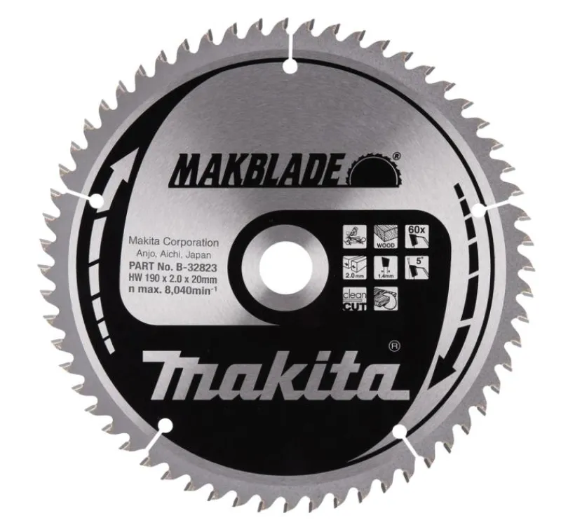 MAKITA Sågklinga Trä 190x20x2,0 60T Makblade| Sågklingor Klyv-, Kap- Och Gersågar