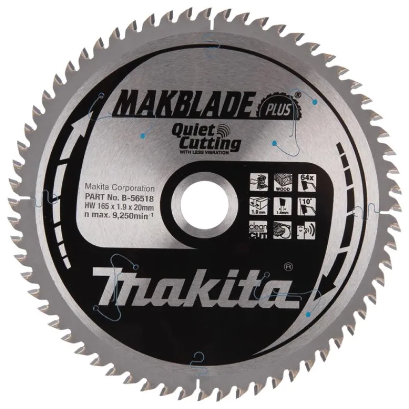 MAKITA Sågklinga Trä 165x20x1,9 64T Makblade Plus| Sågklinga Cirkelsågar, Sänksågar