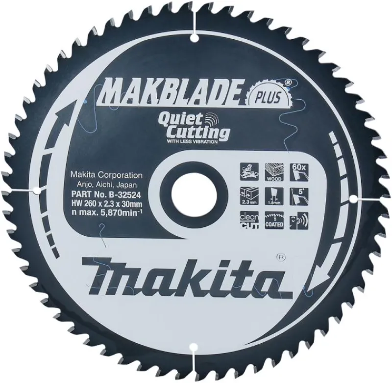 MAKITA Sågklinga Trä 260x30x2,3 60T Makblade plus| Sågklingor Klyv-, Kap- Och Gersågar