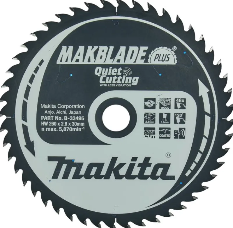 MAKITA Sågklinga Trä 260x30x2,8 48T Makblade plus| Sågklingor Klyv-, Kap- Och Gersågar