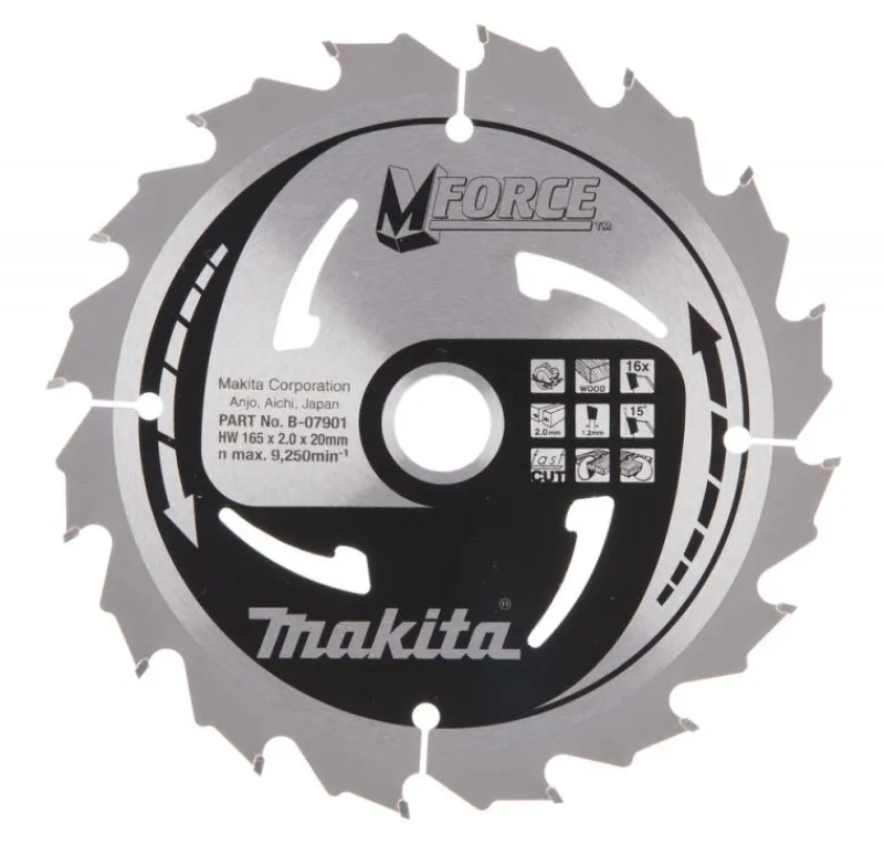 MAKITA Sågklinga Trä 165x20x2,0 16T M-Force| Sågklinga Cirkelsågar, Sänksågar
