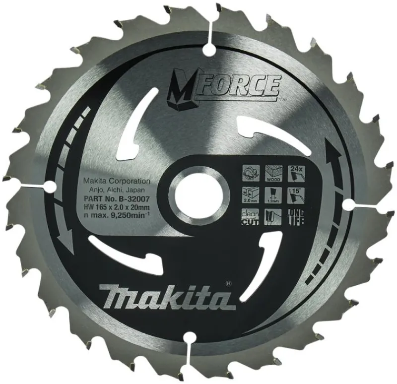 MAKITA Sågklinga Trä 165x20x2,0 24T M-Force| Sågklinga Cirkelsågar, Sänksågar
