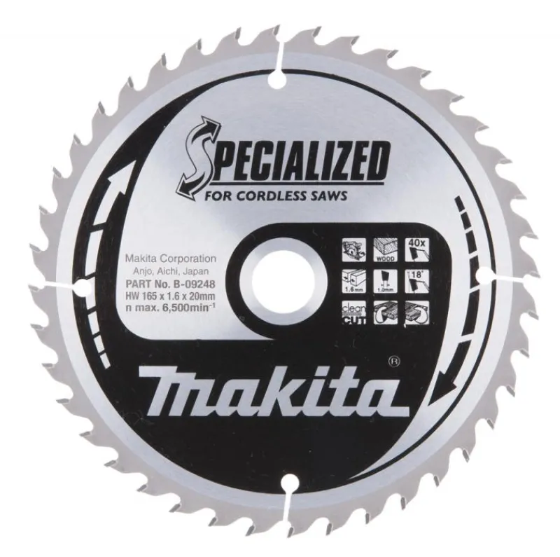 MAKITA Sågklinga Trä 165x20x1,6 40T Specialized| Sågklinga Cirkelsågar, Sänksågar